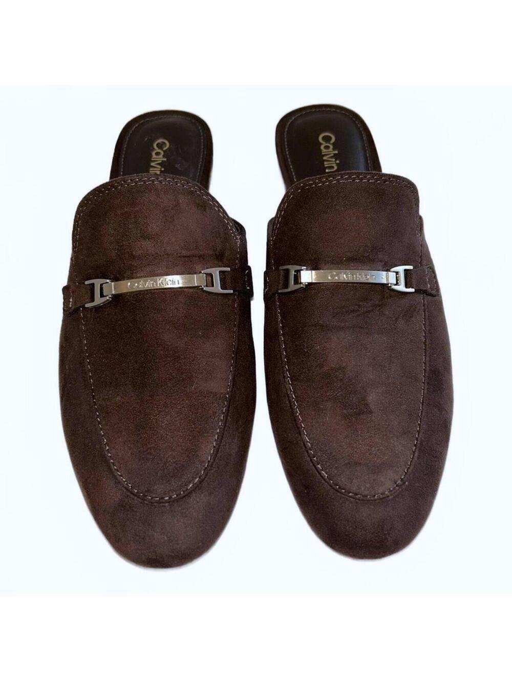 Calvin Klein Sidoll Mule Loafers Flats, Suede Leather "Brown" Womens 7.5 | NEW